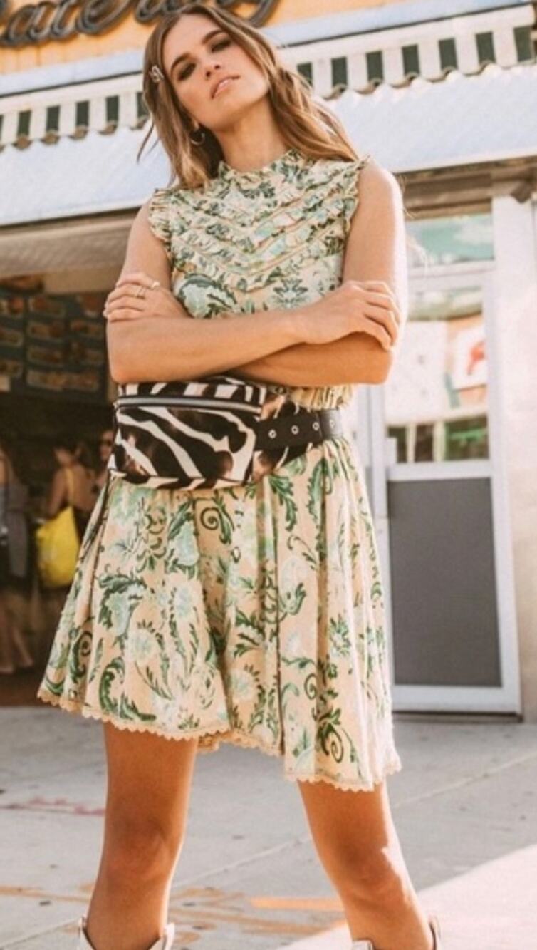 Spell  & The Gypsy Collection Aurora Mini Boho Y2K Dress Cream and Green Medium